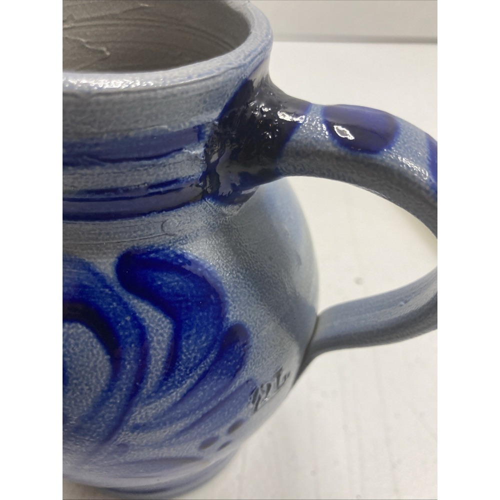 Vintage German Salt Glaze Pitcher Handle Blue Stripe 1/2 L  5.75" - Picture 10 of 14
